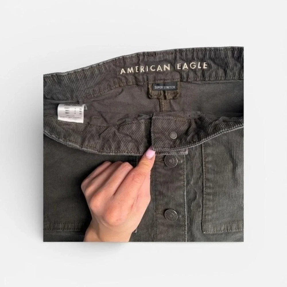 American Eagle Olive Green Corduroy Button Front Mini Skirt Super Stretch Size 6